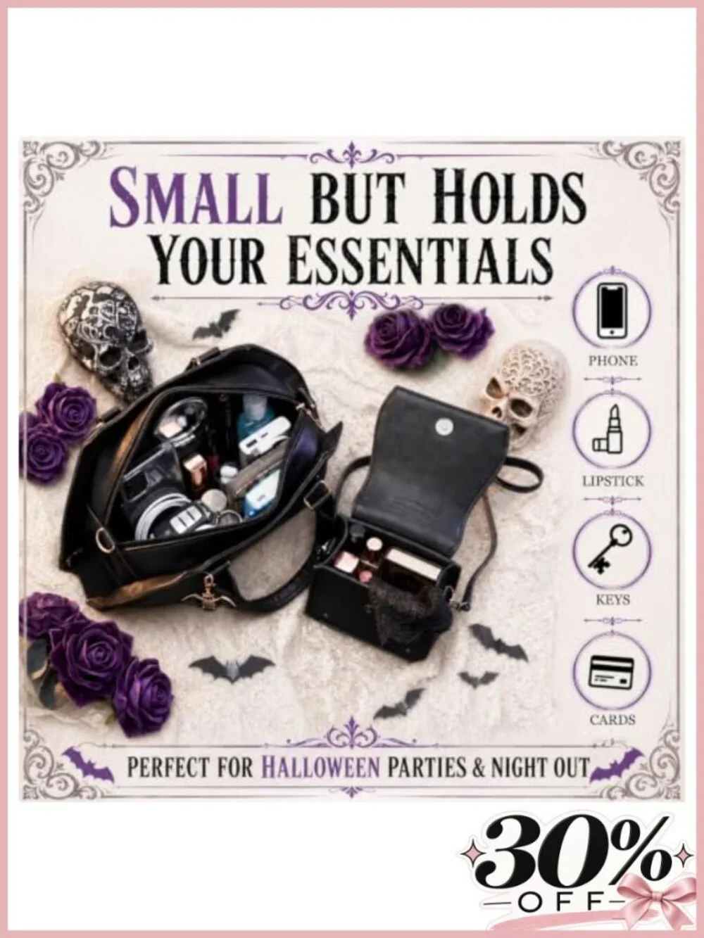 Halloween Purse Set 2 Pack Women's Gift PU Leather Bat Backpack Crossbody